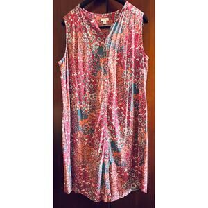 J.Jill Womens Sleeveless Button Front Lightweight Shift Dress Foral Rayon 1XL